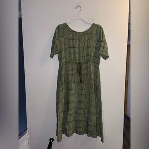 Max | Green Printed Waist Tie MIDI Dress